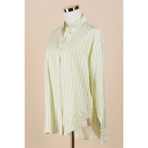 Sz S Express Striped Textured Slub Boyfriend Portofino Shirt Neutral Stripe 35